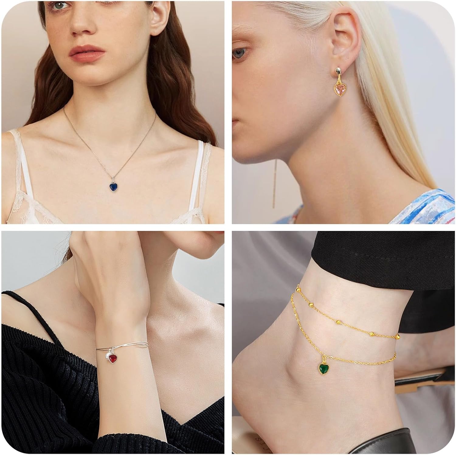 KISSITTY 14 Colors Heart Cubic Zirconia Charms Brass Faceted Crystal Dangles Pendants with Loops for Jewelry Making Necklace Bracelet Earrings DIY Crafts Women Valentine Supplies - Image 3