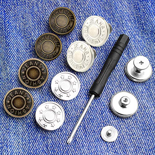 8 Sets Replacement Jean Buttons For Jeans,No Sew Removable Metal Button For Jeans,20Mm Button Repair Kit With Screwdriver,Packed In Plastic Storage Box.fit For Any Cowboy Clothing,Jackets,Pants #TOP3