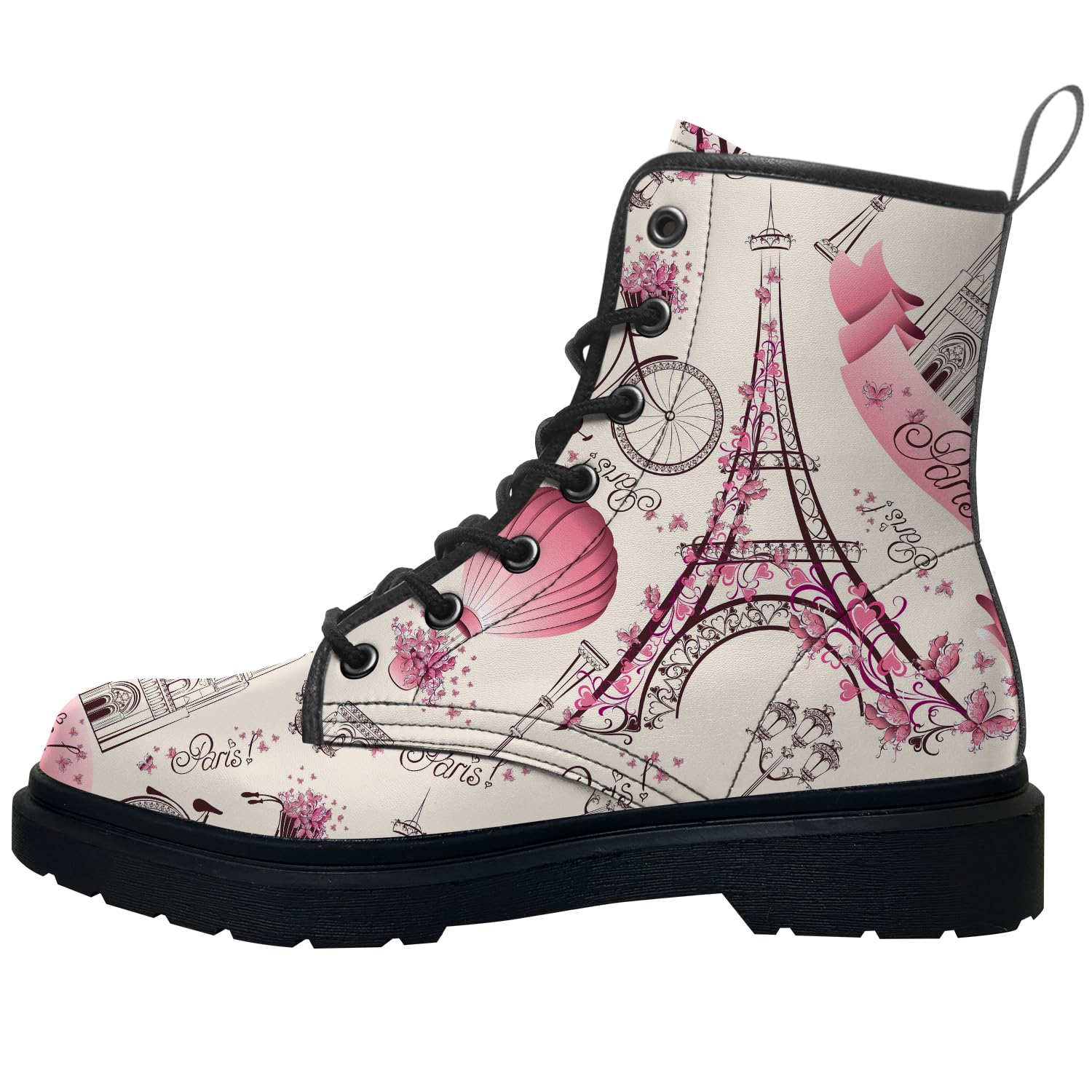 Klomax Eiffel Tower Boots for Women Men Combat Boots Lace-up Ankle Booties