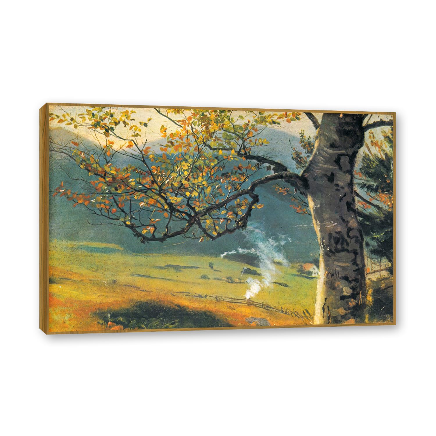 NHLDZYH Teak Frame. Hans Thoma Style Canvas Wall Art - (Autumn Trees), German Romantic Realism Painting with Symbolic Nature, Rustic Country Home Decor. 70x105cm-27.6x41.4in