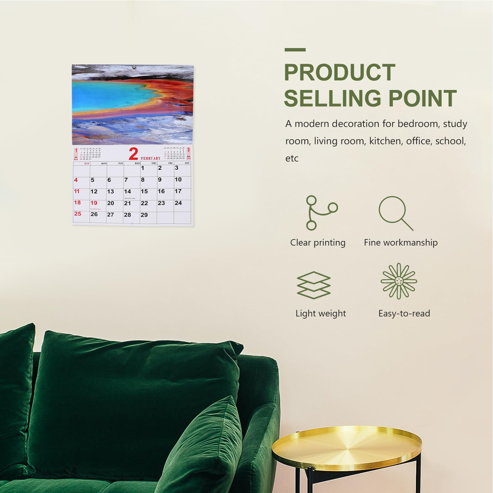 DOITOOL Wandkalender Querformat mit Landschaftsfotos Robuster Monatskalender zum Aufhängen Praktischer Home Hanging Calendar für Tägliche Terminplanung und Ereignisnotizen