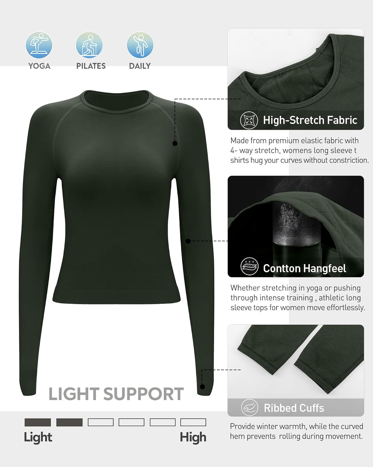 RUNNING GIRL Long Sleeve Yoga Shirts for Women, Soft Fitted Seamless Stretchy Casual Crew Neck Athletic Basic Shirt - Image 5