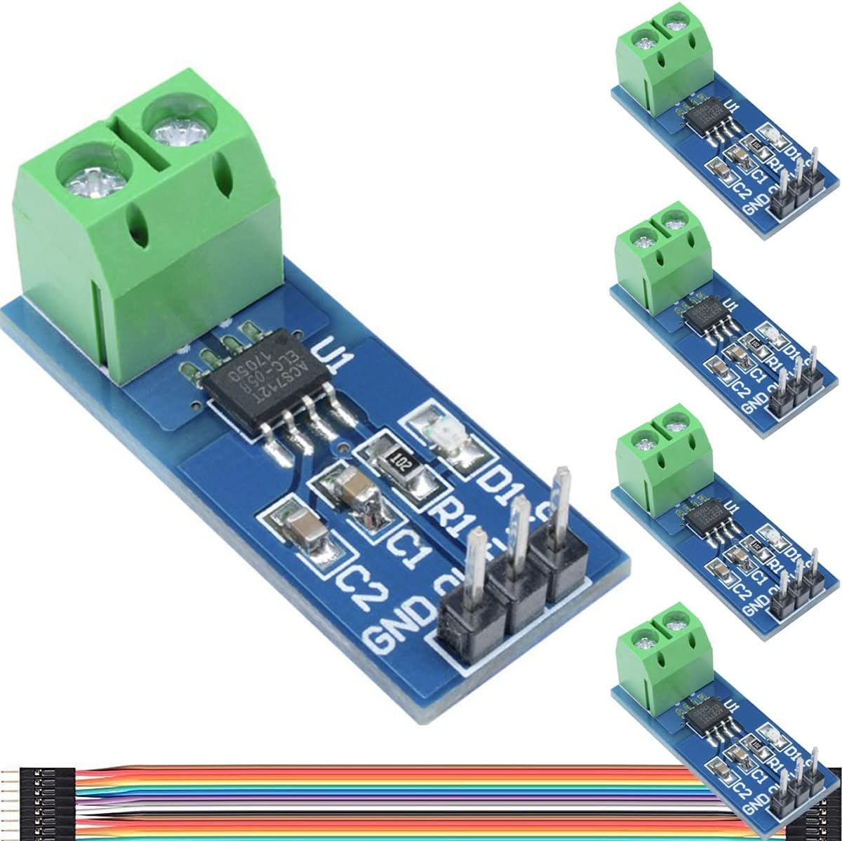 โ 5 Pcs ACS712 5A Range Current Sensor Module Chip ACS712ELC-05B Hall Current Sensor Current Measuring Module with Cable for Arduino