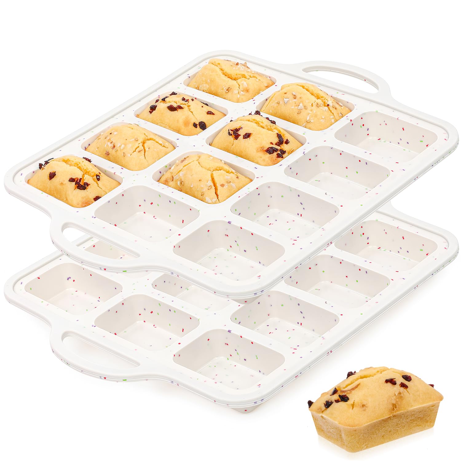 Silicone Mini Loaf Pans with Metal Reinforced Frame,12-Cavity loaf pans 2Pc