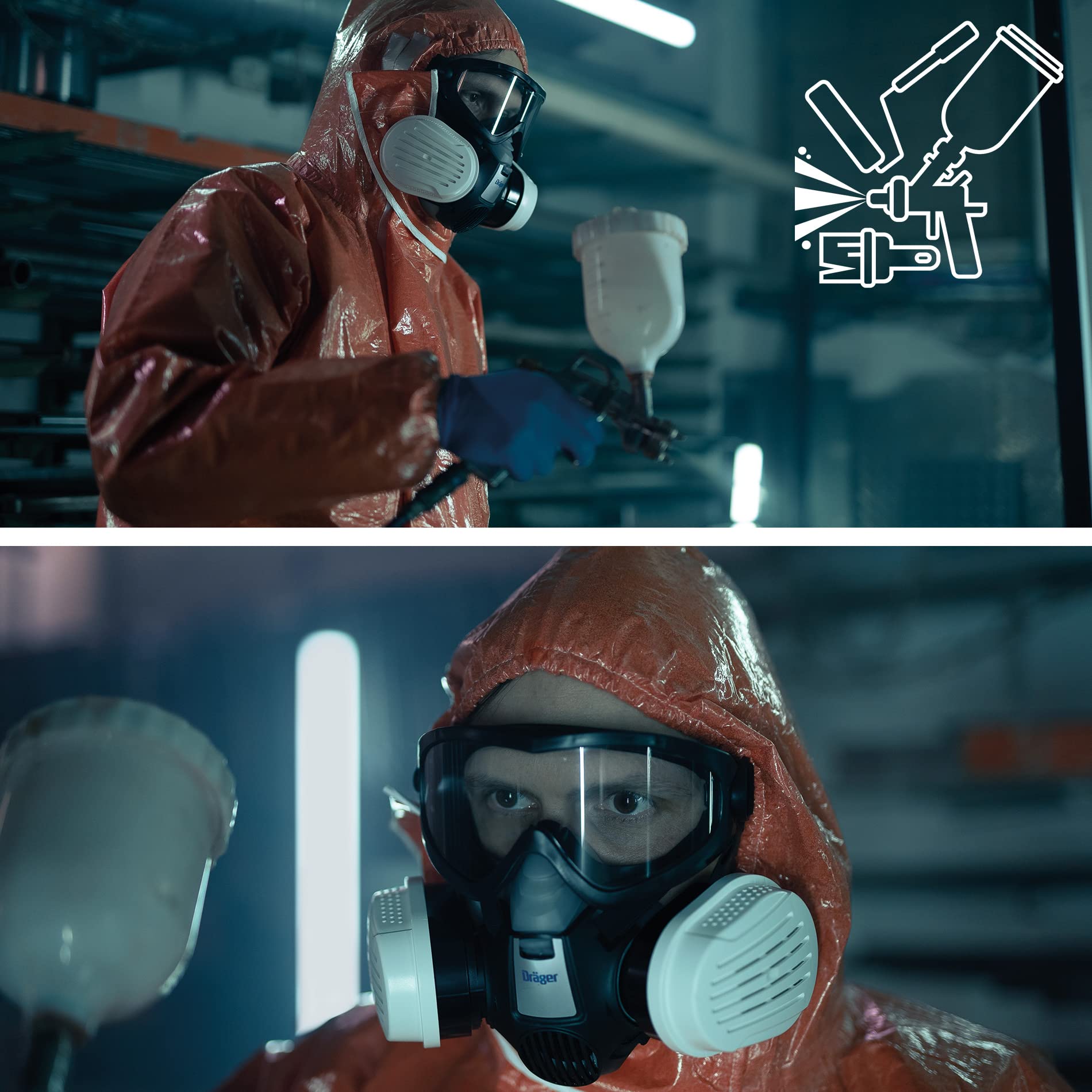 Dräger Set da pittore X-plore 3300 con filtro combinato A2P3 e occhiali di sicurezza X-pect 4200 a visione totale, per pittori e verniciatori, protezione contro vapori, gas e polveri sottili