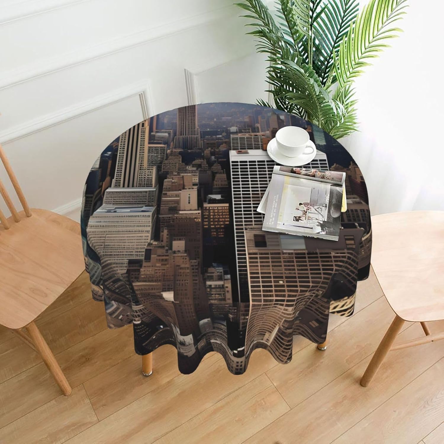 New York Fashion City Print Wrinkle Free Dining Table Cover for Birthday Party Farmhouse Tablecloths Up to 60 x 60 Inches