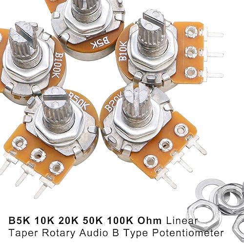 Miniatura 5 de Taiss 80PCS Potentiometer Kit,WH148 B5K 10K 20K 50K 100K Ohm Single Linear Taper Rotary Audio B Type Potentiometers with Rotary knobs and Nuts