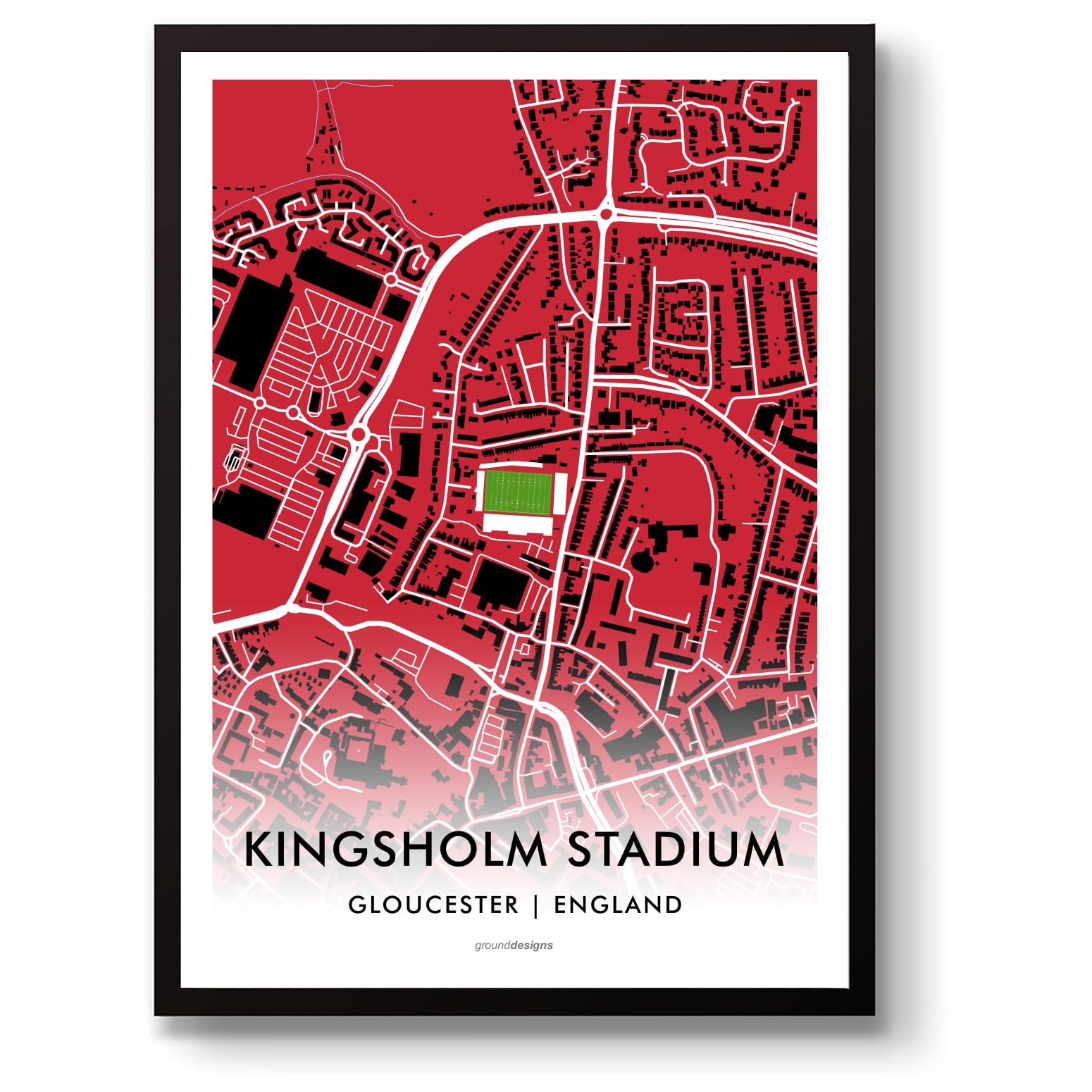 Grounddesigns Men's Red And White Gloucester Rugby Union Gift Kingsholm Stadium Art Unframed A3 Print Map
