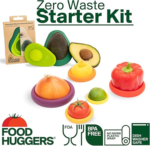 Miniatura 2 de Food Huggers Kit de iniciación Zero Waste (7 piezas) - Fundas protectoras de aguacate (juego de 2) + reutilizables de silicona para guardar