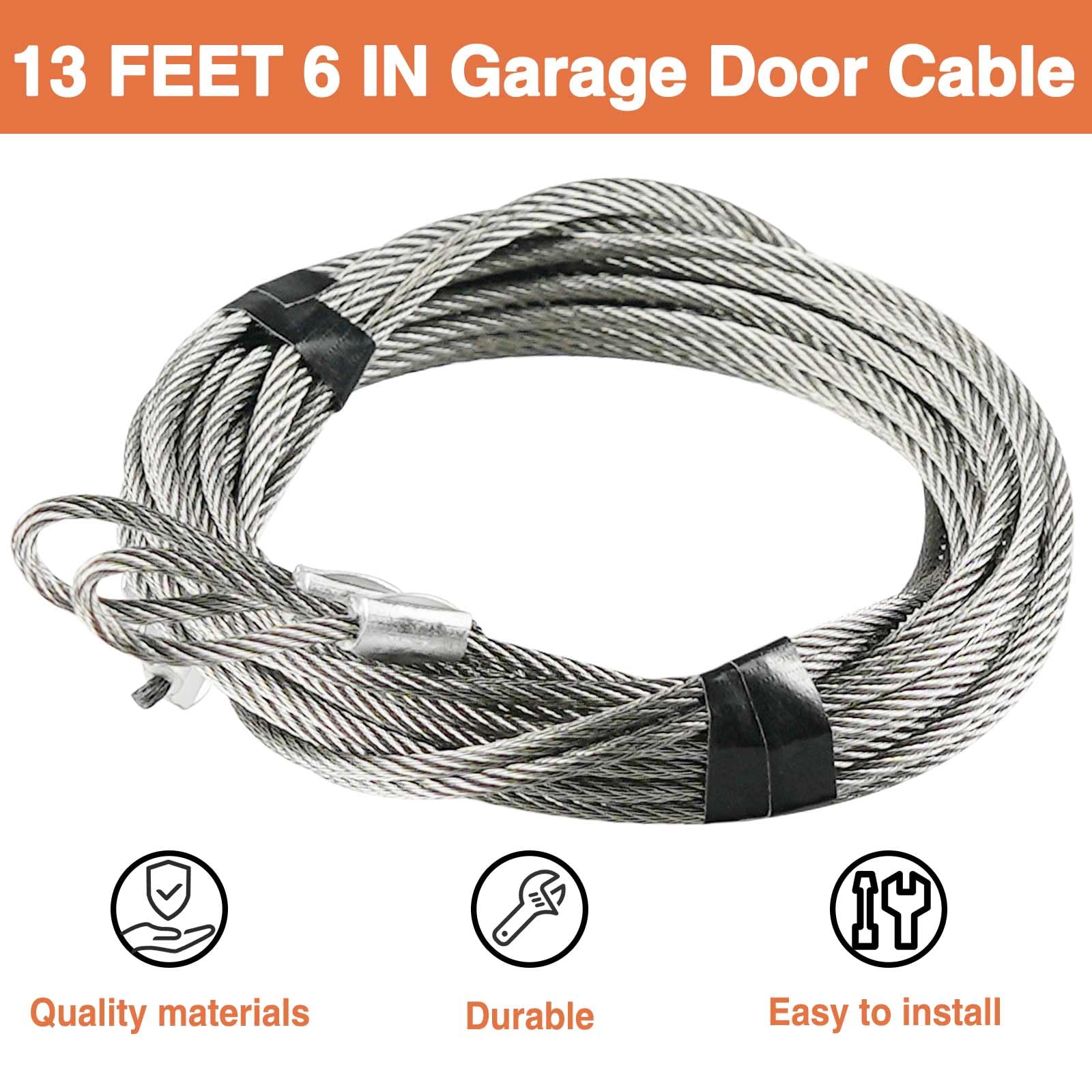 Paquete de 2 cables de puerta de garaje con resorte de torsión de 13.5 pies para puerta de garaje de 12 pies de alto, 13 pies y 6 pulgadas de largo, alambre de seguridad de acero inoxidable 304