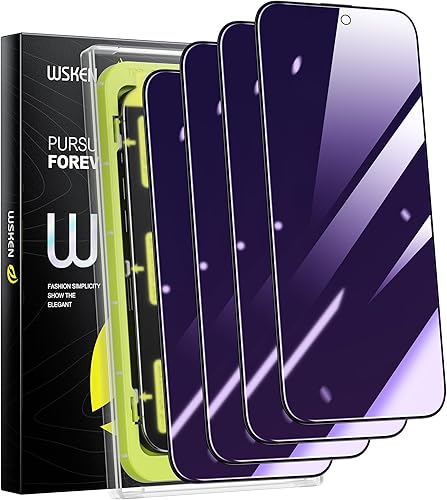WSKEN Protector de pantalla de privacidad para iPhone 15 Pro, eliminación automática de polvo 28 grados anti espía antiluz azul 2.5D cobertura