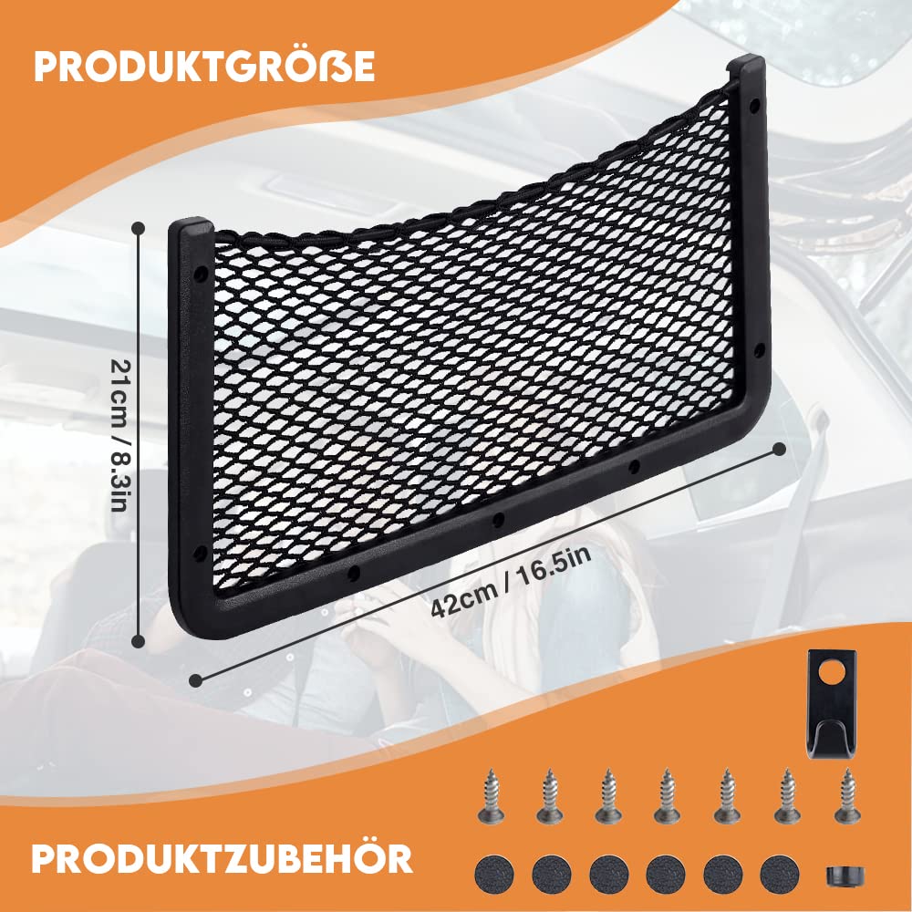 Lot de 3 filets à bagages de 42 x 21 cm avec crochets, filet de rangement pour voiture, filet de rangement de coffre de voiture avec vis, filet de rangement auto pour caravane, camion, camionnette