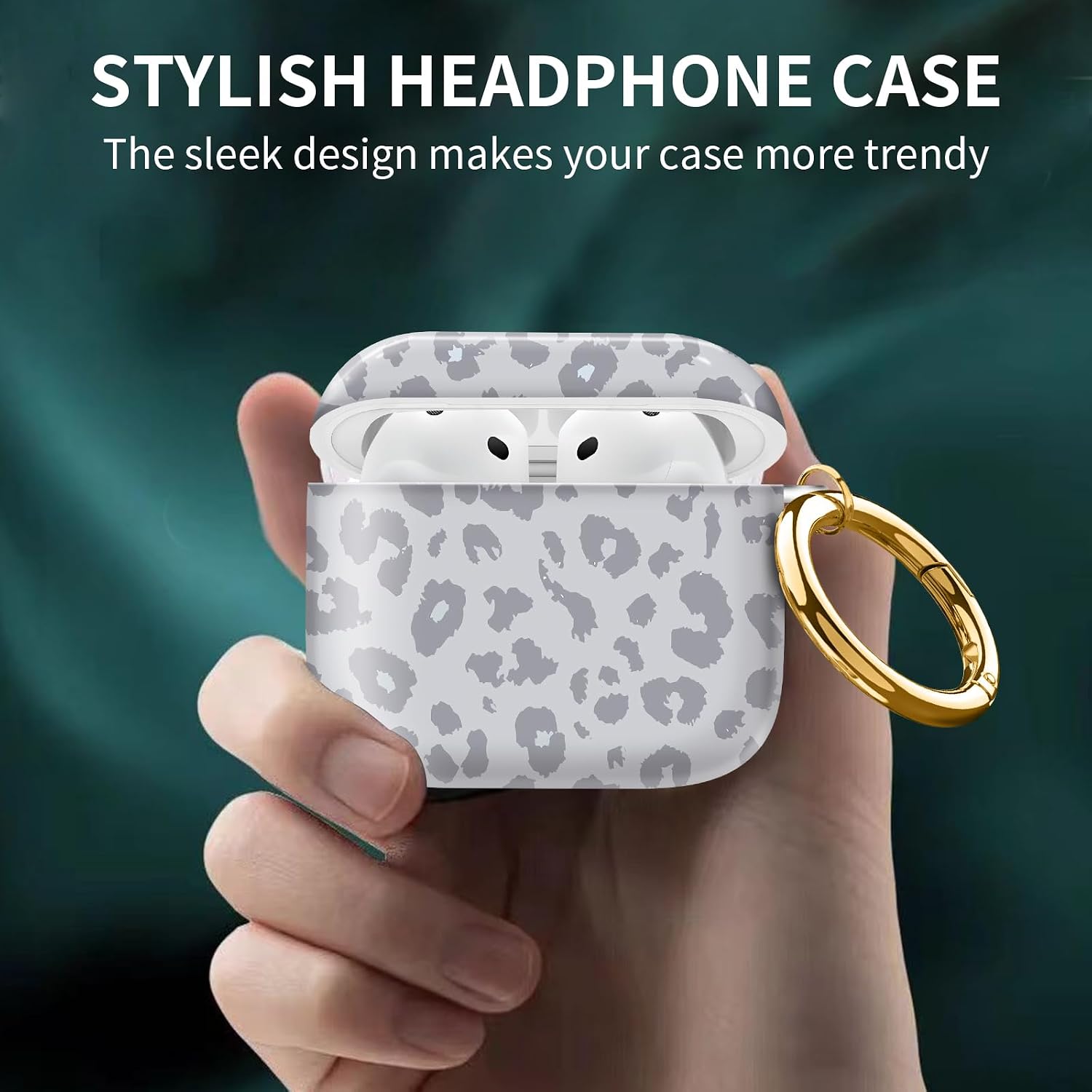 Compatible with AirPod 4th Generation Case Cover with Keychain, Full Protective Shockproof Wireless Headphone Case for Women Men Girl (White Animal Leopard) image 2