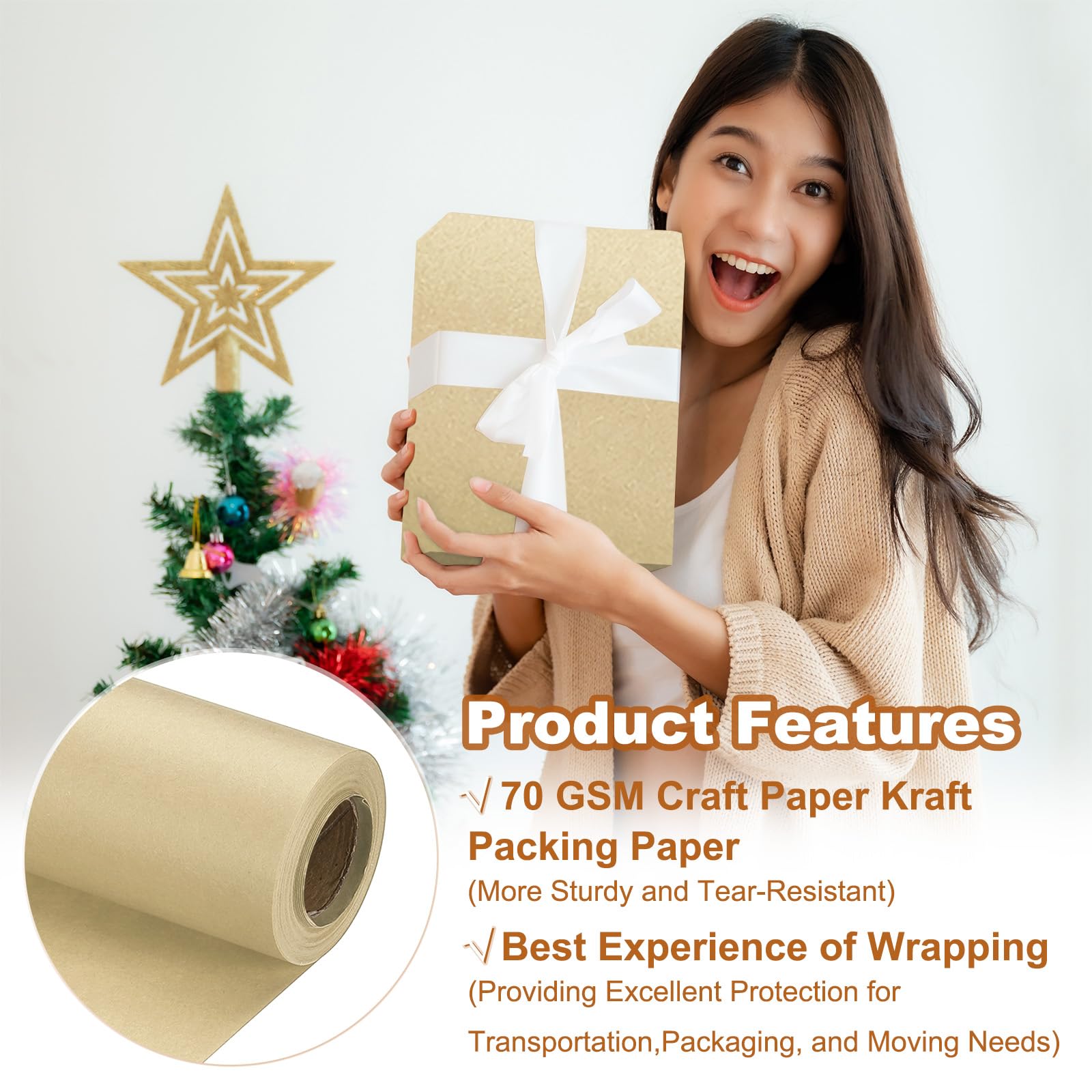 PATIKIL Papel De Envolver, 15" X 300" (25') Rollo De Papel Kraft