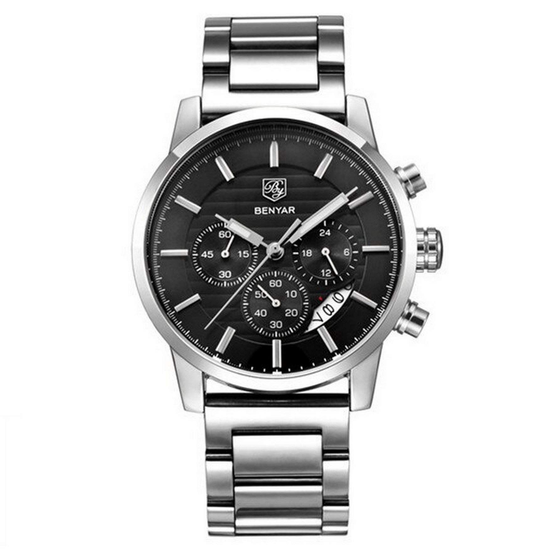 BENYAR Luxury Silver Stainless Steel Party-Wear Water-Resistant Date Display Chronograph Watch for Men (B08425NR3V) Amazon Price History, Amazon Price Tracker