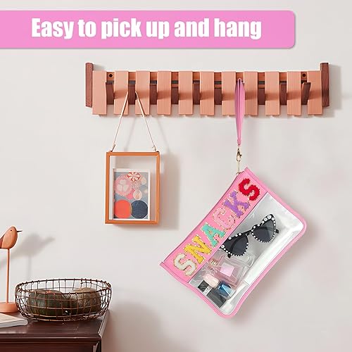 Vista 31 de HANAMO Bolsa transparente con letras de chenilla, bolsa de nailon para cosméticos con cremallera, bolsas de maquillaje transparentes, bolsas