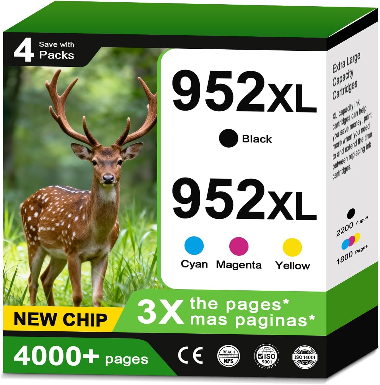 952XL Ink Cartridges Combo Pack Compatible Replacement for HP 952 Ink Cartridges 952 XL HP952XL 8710 7740 8720 8715 Printer for OfficeJet 8725 8210 8702 8740 7720 8730 8216 Cyan Magenta Yellow