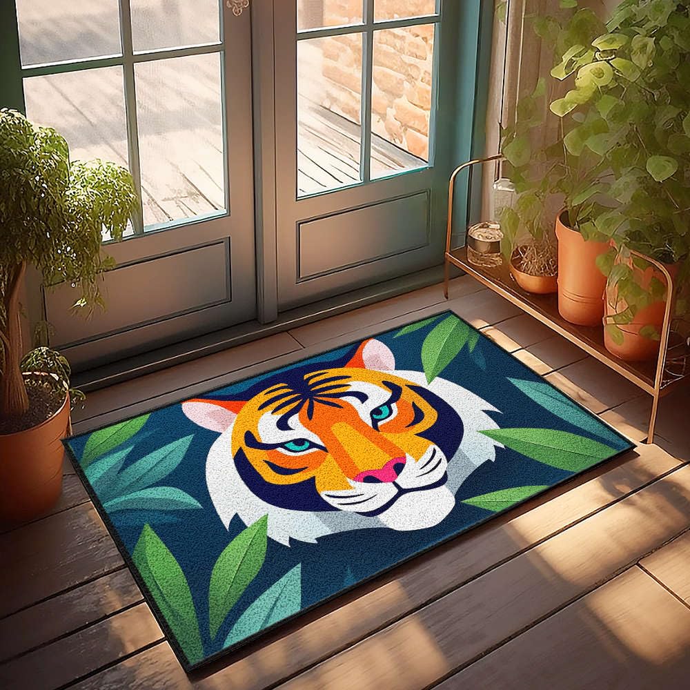 Tapis d'extérieur motif tête de tigre | Paillasson d'entrée automne 65x90 cm