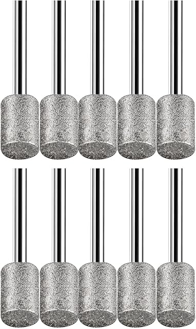 Stone Carving Set, HOMEIDOL 10PCS Diamond Coated 8mm Cylinder Head Mounted Points Grinding Bit Rotary Diamond Burr Set,1/8 Shank for Stone Rocks Jewelry Glass Ceramics Rotary Tools