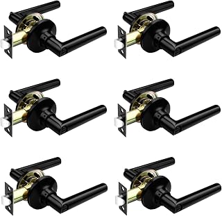 GOBEKOR 6-Pack Matte Black Privacy Door Levers with Lock - Heavy Duty Stainless Steel Round Handles for Bedroom & Bathroom