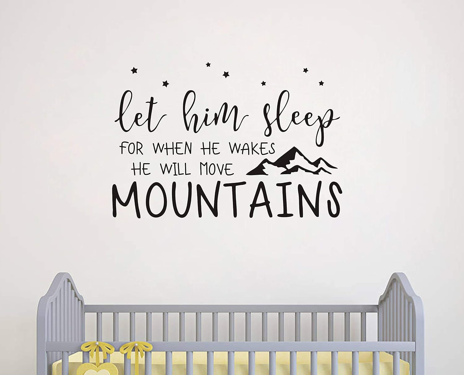 Wall Decal Kids Let Him Sleep for When He Wakes He Will Move Mountains Quote Wall Decals Nursery Stars Wall Decal Vinyl Wall Stickers for Baby Boy Kids Y25 (Small, Black)