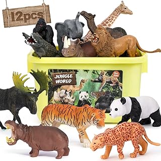 Safari Animals Figures Toys,12PCS Jumbo Wild Zoo Animals Figurines,Realistic African Jungle Animals Playset with Panda,Lion,Elephant,Educational Learning Toys Gifts for Toddlers Kids 3-5