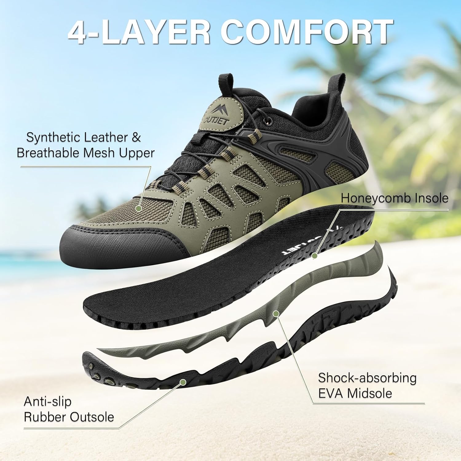 Men's Hiking Water Shoes Quick Drying Sports Aqua Shoes Lightweight Outdoor Trail Sneakers