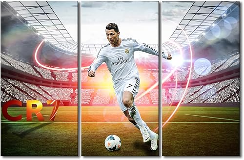 Mural de estadio 3 piezas de lienzo de arte para pared, cuadros de Cristiano Ronaldo, póster de superestrella de fútbol, lienzo para dormitorio, disponible en Yaxa Colombia