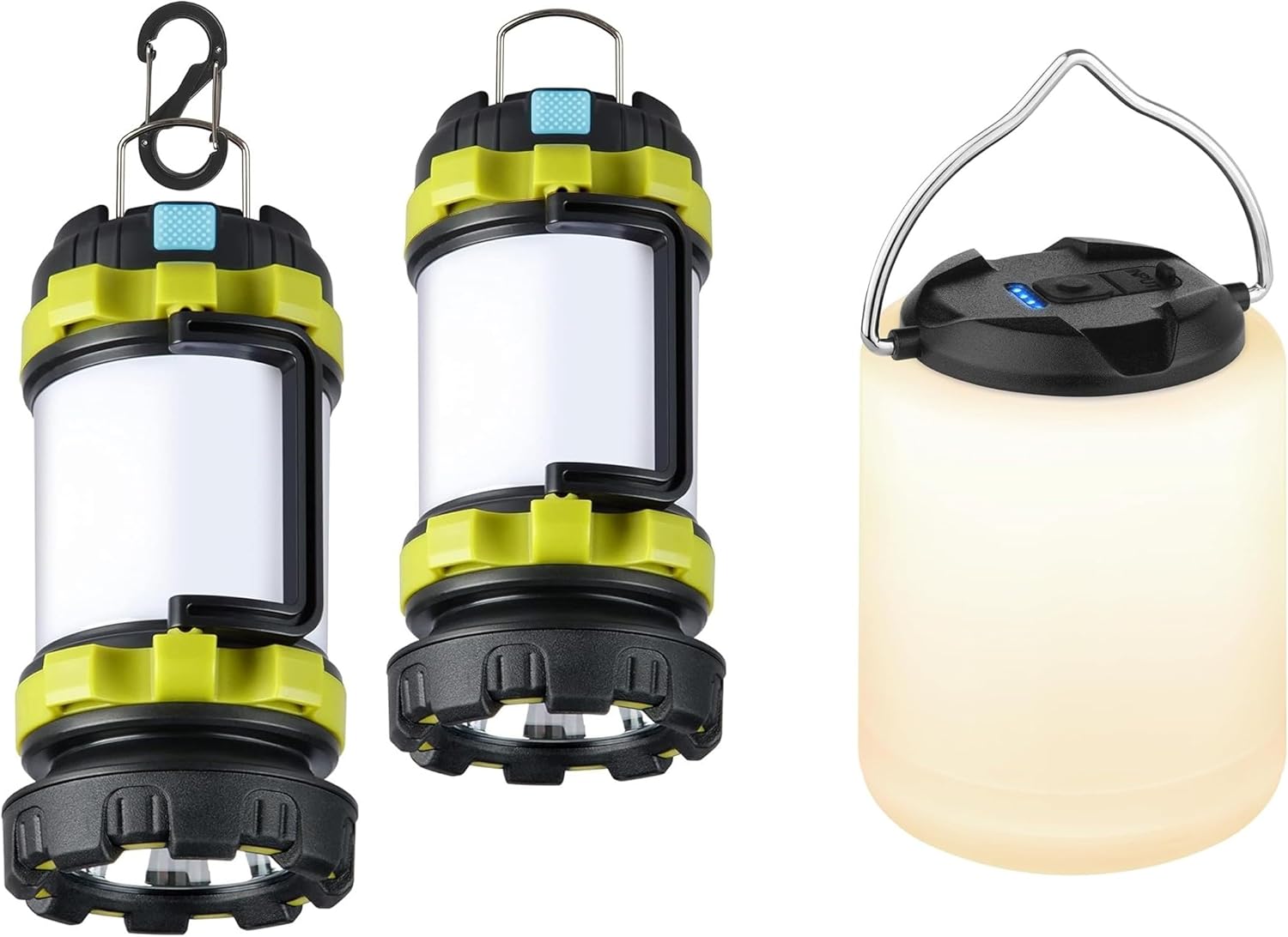Bundle: 2 Pack Camping Lantern Flashlights (1000LM, 6 Modes) & 1 Pack LED Camping Light (1000LM, 4 Modes) - Rechargeable, Waterproof, Portable Emergency Lights for Hurricane, Hiking, Survival
