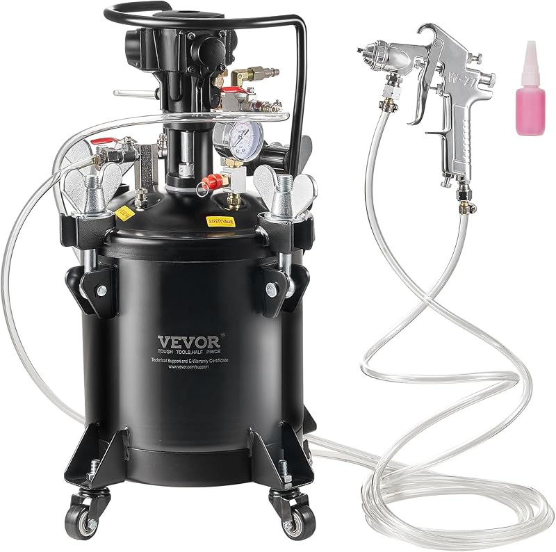 VEVOR Olla a presión de pintura en aerosol, 10 L/2,5 gal, tanque de presión de agitación completamente automático, presión ajustable de 70 psi, tanque de pintura a presión con pistola pulverizadora y mangueras, para decoración del hogar, pintura industrial