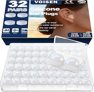 VOISEN Wax Ear Plugs,64 Pcs (32 Pairs) Silicone Ear Plugs...