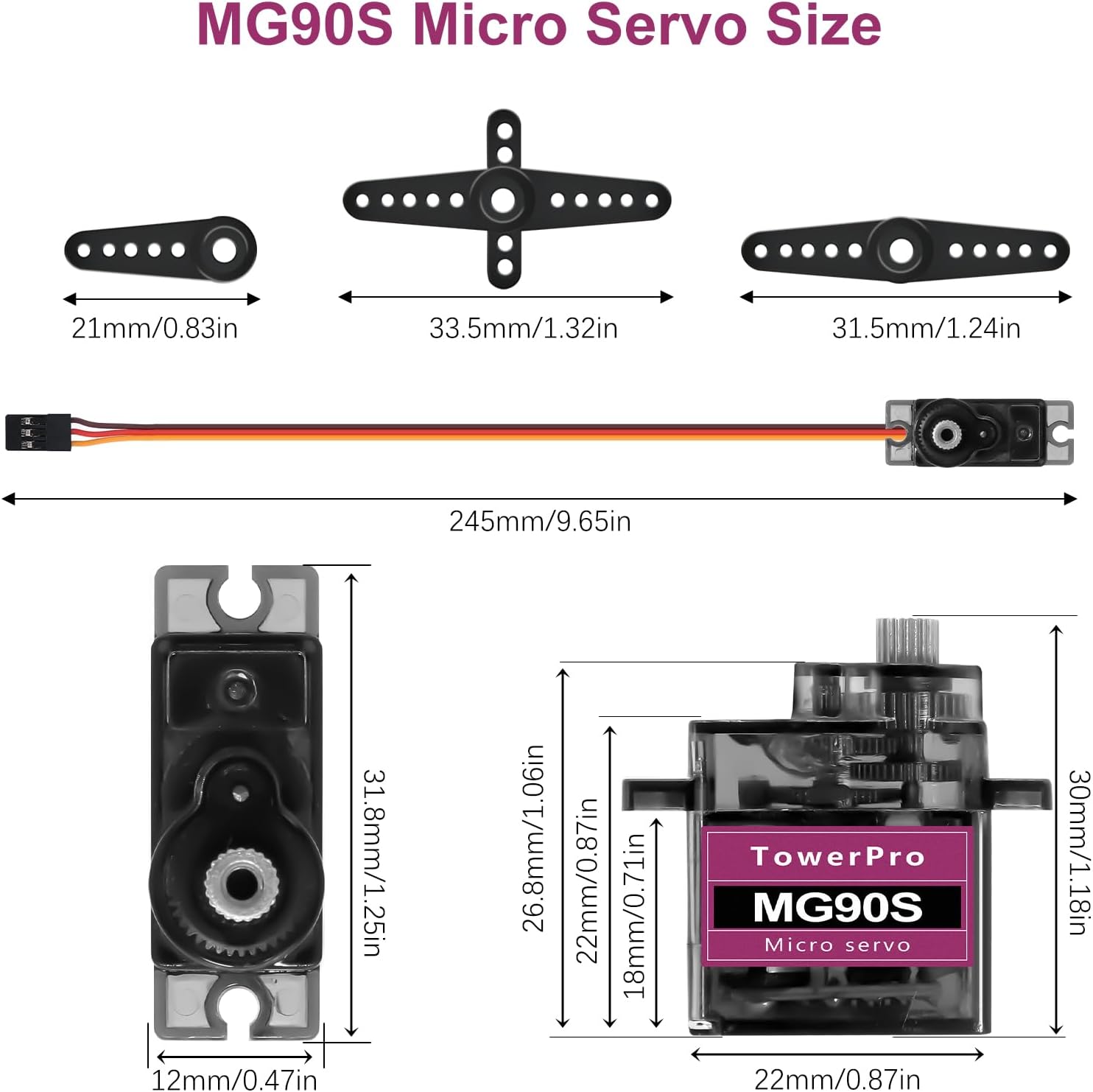 MG90S Micro Servo with various servo horns