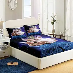AILONEN Lençol com elástico para gatos, lençóis de cama com tema de gato para meninas e crianças, conjunto de lençóis de solteiro para gatos para adolescentes, lençóis de cama de gato, conjunto de decoração de cama (1 lençol com elástico e 2 fronhas, 3 peças)