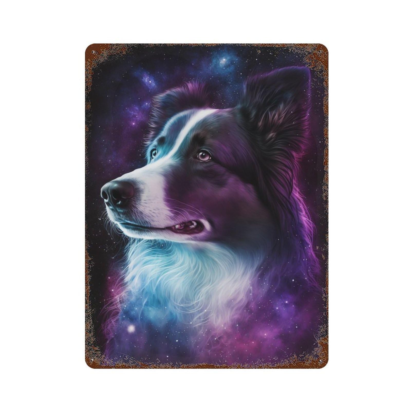 Cosmic Canine Portrait-6 15.7"x11.8" Aged Metal Wall Plaque, Classic Wall Plaque for Basement, Hobby Room And Garage Decor