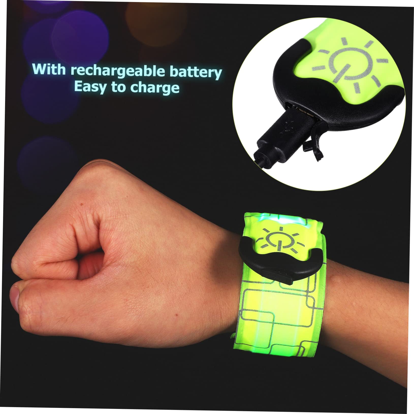 SUPVOX 4pezzi Braccialetti LED Scatto Inclusi Ricaricabili Tramite USB Alta visibilità Notturna Lampeggiamento Lento Veloce e Luce Costante Adatti Polso Caviglia e Braccio per Running Cam