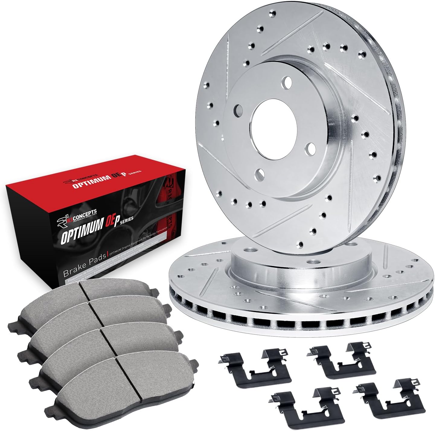 R1 Concepts Front Brakes and Rotors| Hardware Included| Front Optimum OEp Brake Pads and Rotors Kit| Fits 2007-2015 Mini Cooper