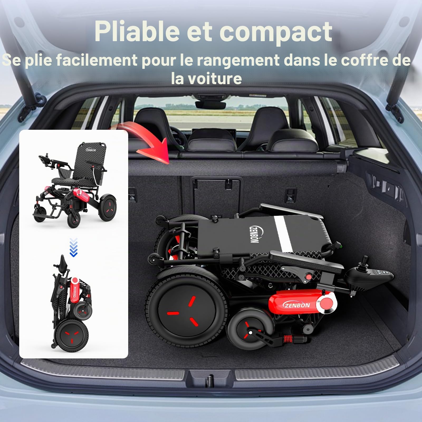 Fauteuil Roulant Electrique Pliable Automatique: 48KM Fauteuil Electrique pour Personnes Agées avec 2 x 12 Ah Batterie Double - 700W Electrique Fauteuil Roulant Jusqu'à 150KG