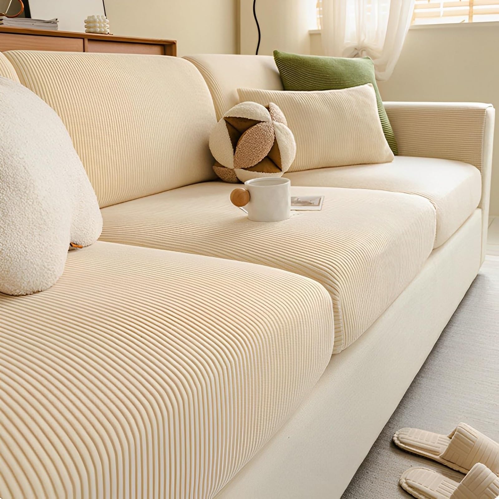 Housse de coussin antidérapante de canapé haute élasticité en tissu doux premium couleur unie