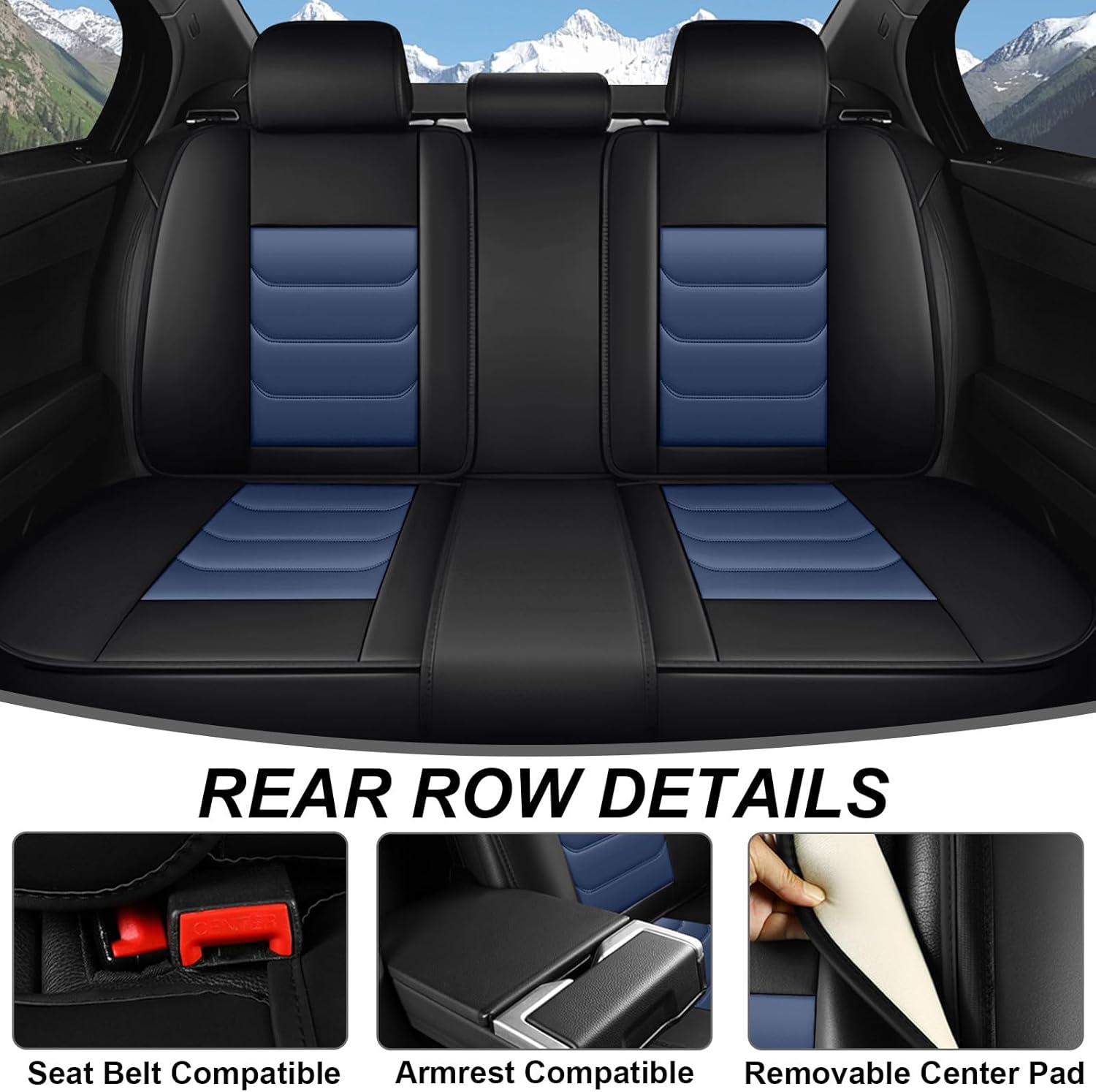 Nappa Leather Seat Covers Full Set for Jeep Wrangler 2000-2025, 5 Seats Waterproof & Tear-Resistant Car Seat Cover Inside Zipper Design and Reserved Opening Holes(Luxury Full Set/Black Blue)