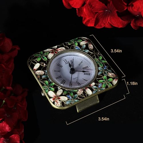 Miniatura 5 de KEYPOWER Reloj de mesa pequeño de cuarzo analógico de escritorio esmaltado con marco decorativo de diamante de cristal, para el hogar, dormitorio,