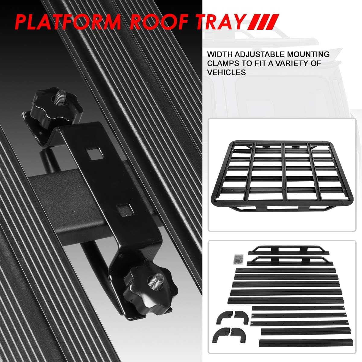 Auto Dynasty 60" x 48" x 6" Cargo Box Universal Aluminum Pallet Style Roof Rack Bars Luggage Carrier w/Mounting Brackets Replacement