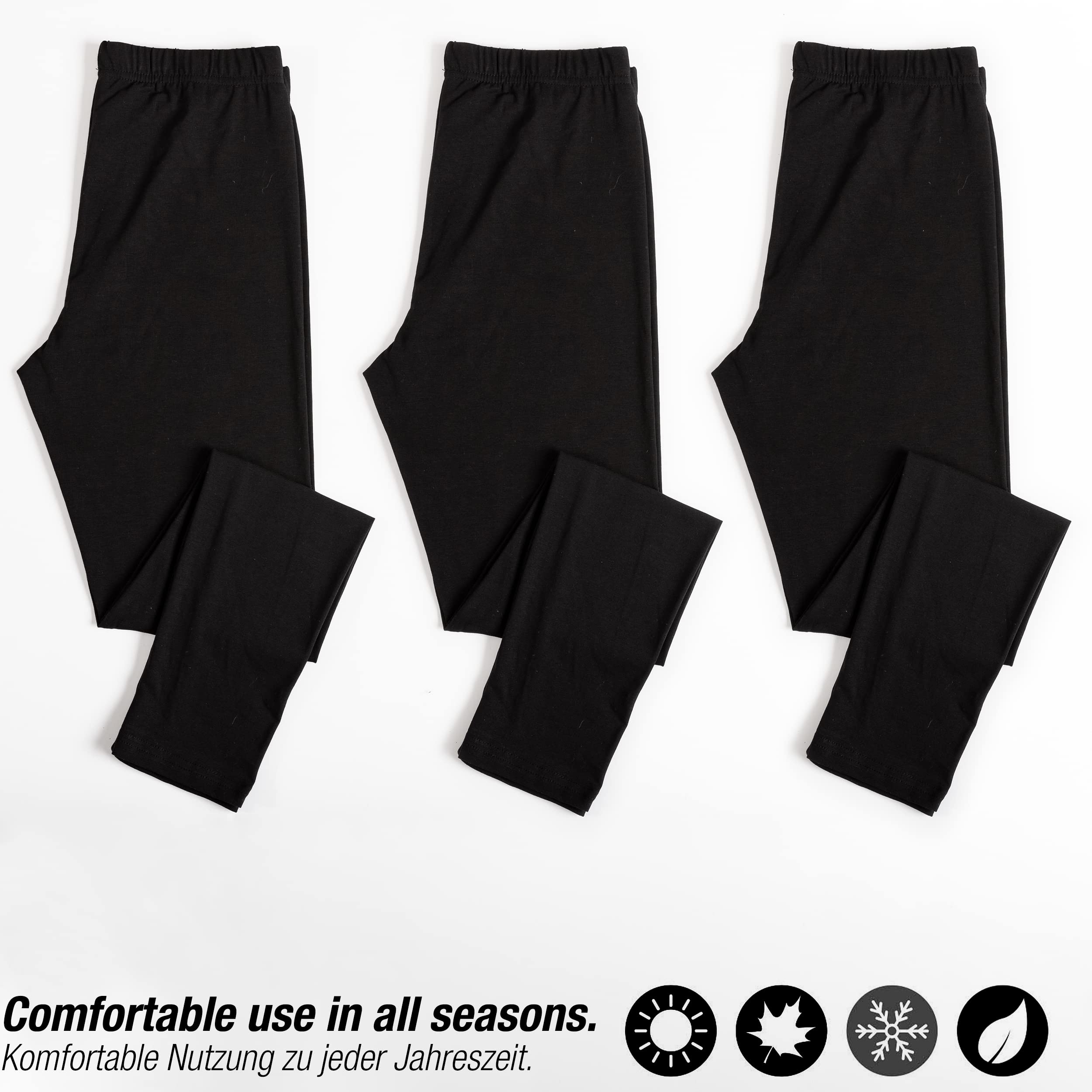 LOREZA® 3 Leggings Longs pour Filles Coton Opaque Pantalons de Loisirs élastiques Quotidiens