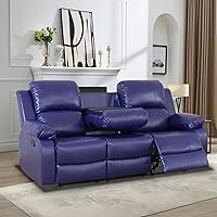 Vista 15 de Conjunto de sofá reclinable manual con mesa desplegable, 3 piezas de sofá reclinable de cuero negro, juegos de muebles para sala de estar, sofá