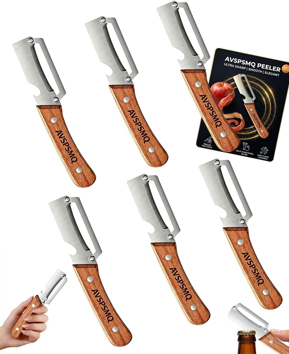 Zero Pressure Peeler 2-in-1 Multifunctional Peelers Hand Vegetable Fruit Peeler with Ergonomic Handle Stainless Steel Vial Opener Tool for Cucumber Apple Potato Pumpkin(5pcs)