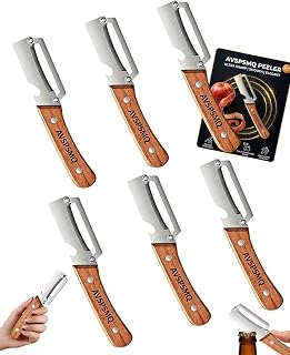 Zero Snag Wooden Kitchen Tool 2-in-1 Multifunctional Peelers Hand Vegetable Fruit Peeler with Ergonomic Handle Stainless Steel Vial Opener Tool for Cucumber Apple Potato Pumpkin(6pcs)