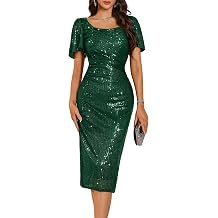 BeryLove Women Sequin Formal Cocktail Party Prom Bodycon Dresses | 2026 Sparkly Ruffle Sleeves Dress
