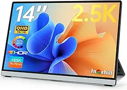Intehill Monitor portátil de 14 polegadas 2,5 K, tela portátil 2560x1600 para laptop, monitor de viagem 16:10 com vidro temperado, tela portátil HDMI 100% sRGB, monitor externo móvel com suporte e