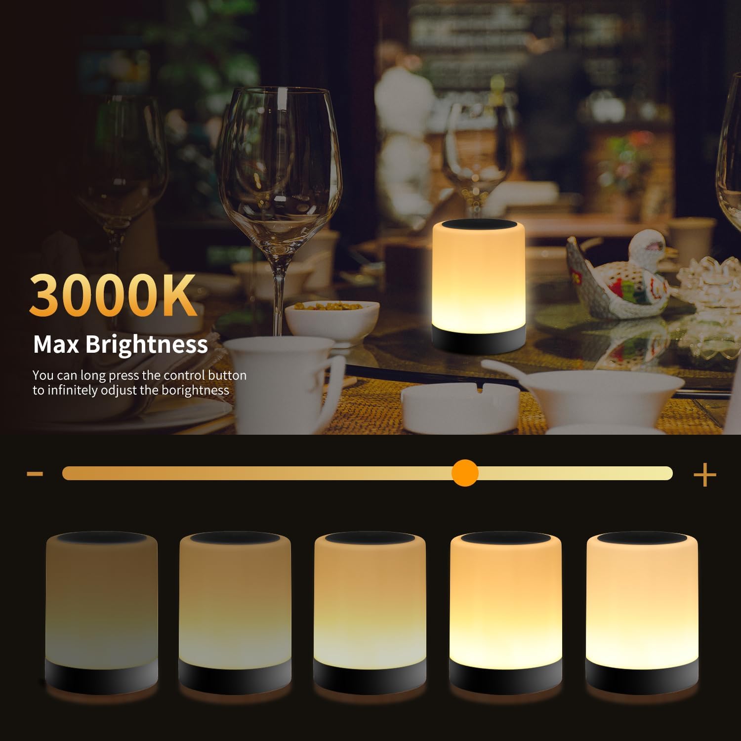 OORUN タッチベッドサイドテーブルランプ RGB13色 &amp; 5つの明るさ USB充電式デスクランプ リモコン調光可能なナ