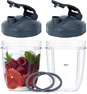 2 Pcs Replacement 18oz Cups for Blender【3 Size Options, 18oz, 24oz, 32oz】with Two Flip Top To Go Lid, Rubber Seals, Compatible with NutriBullet 600w and 900w Blender Accessory.