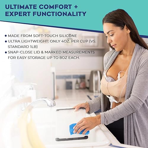 Miniatura 8 de BabyBuddha Vasos de extracción de leche con manos libres, recipientes reutilizables para extractor de leche materna, discreto, potente extracción de